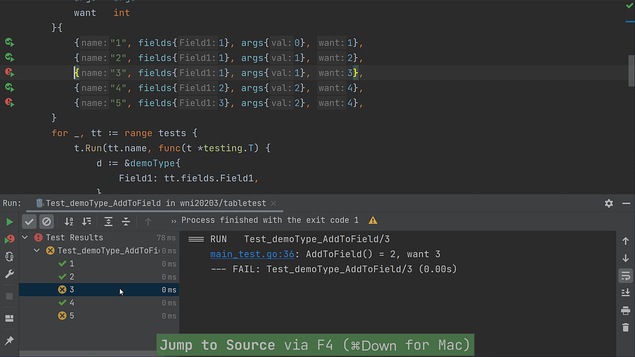 Navigate to Failed Subtests