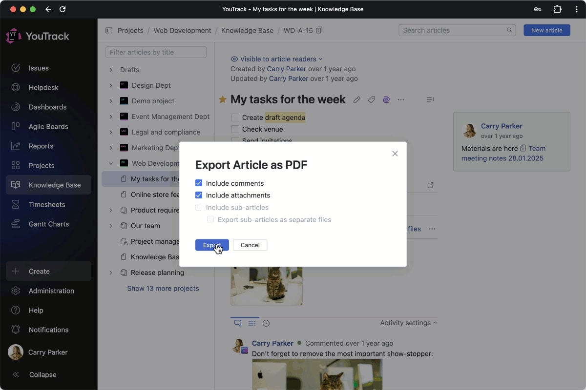 Export article content to PDF