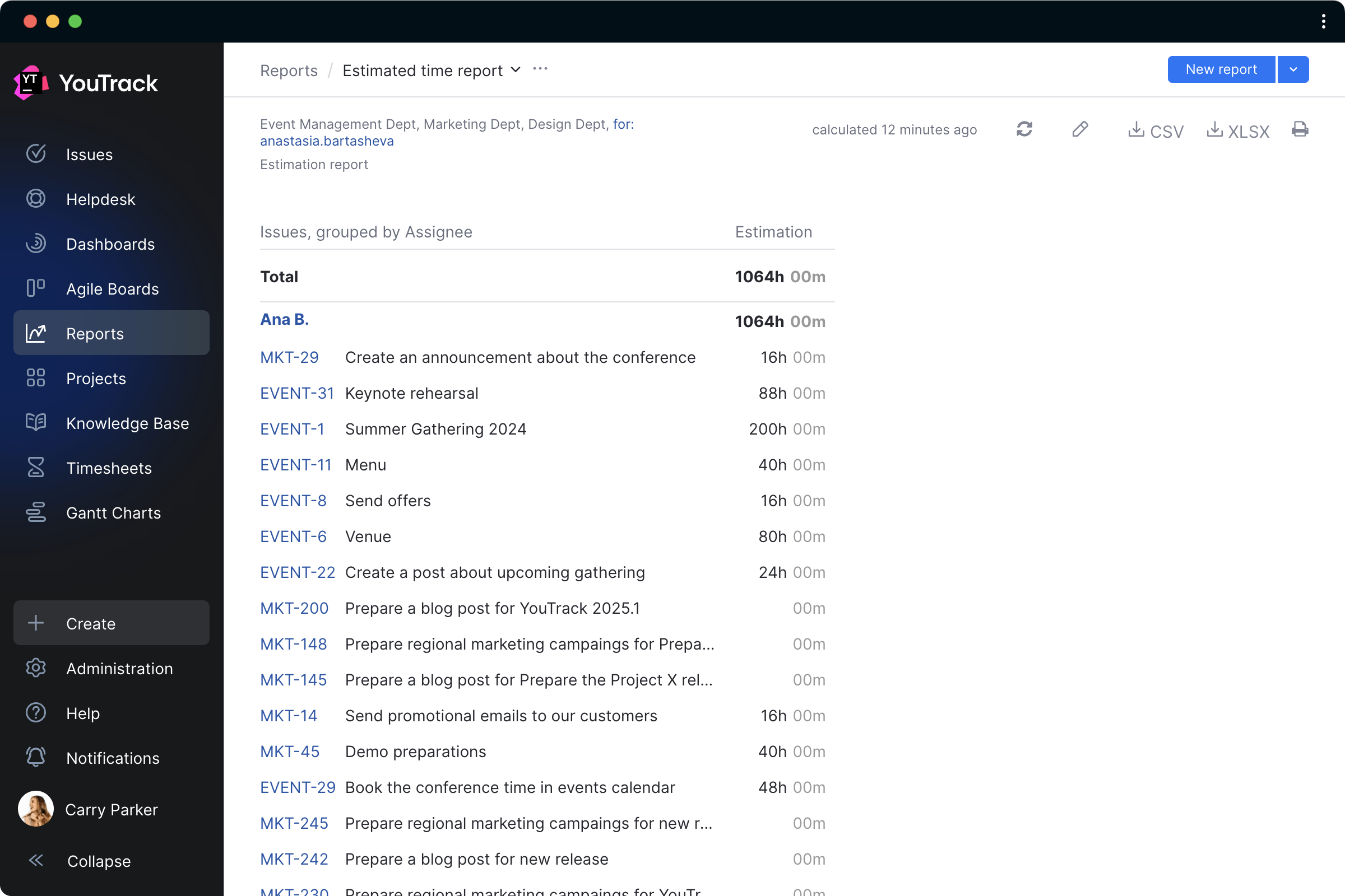 Time management reports