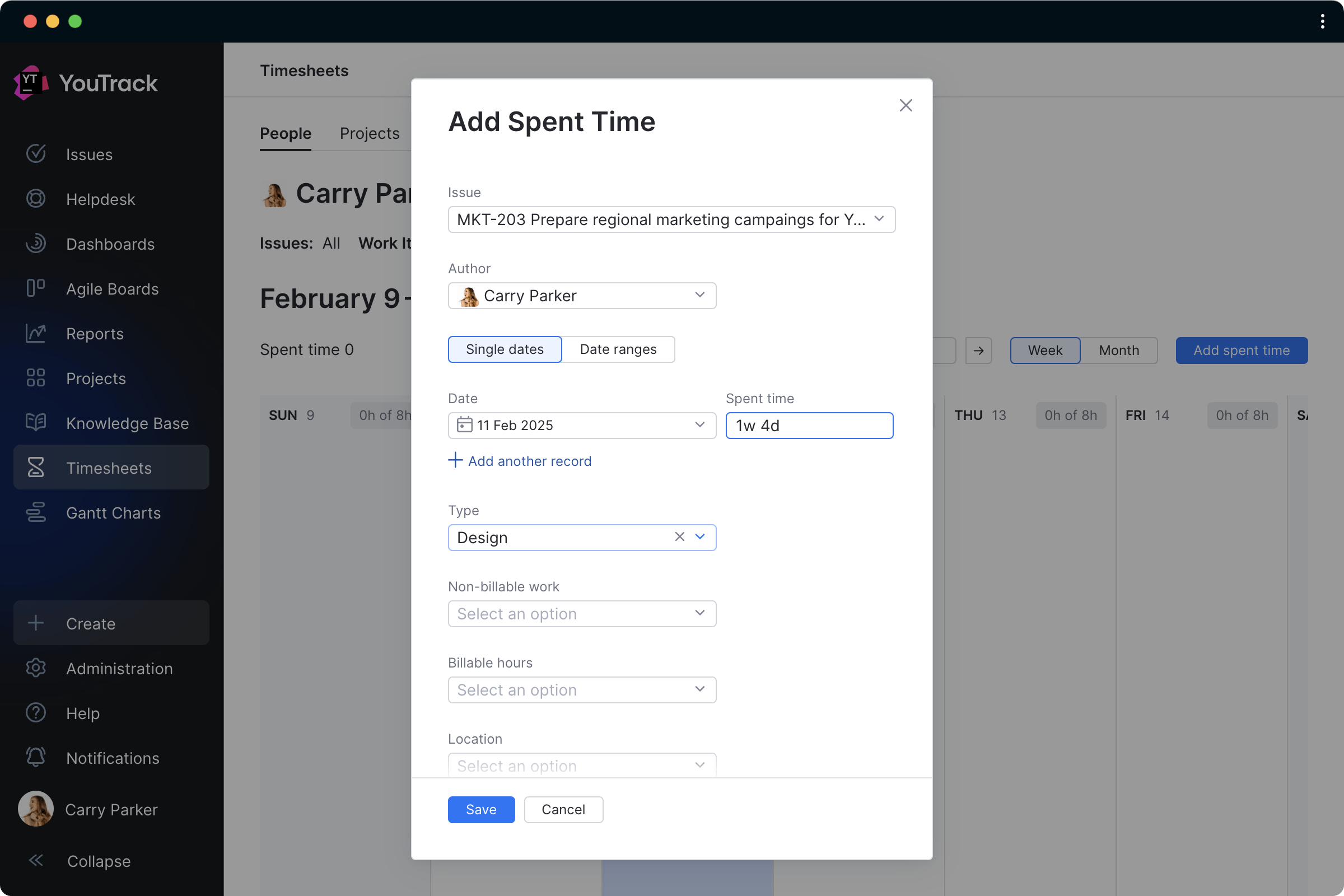 Manually create time entries